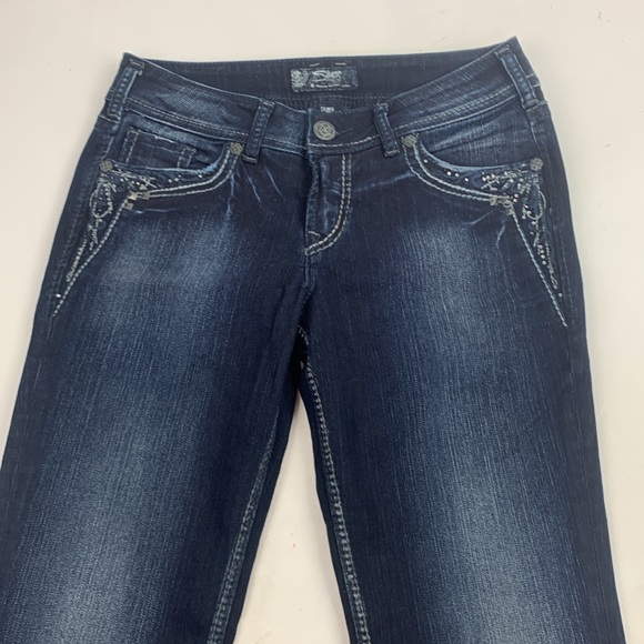 Silver Jeans Suki 17” Straight leg Size 29 Dark wash denim Pocket Bling Stretch - Picture 7 of 16